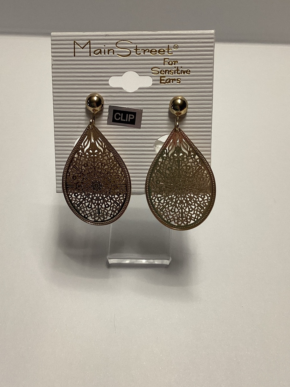 Main Street Gold Teardrop Filigree Clip-On Earrings
